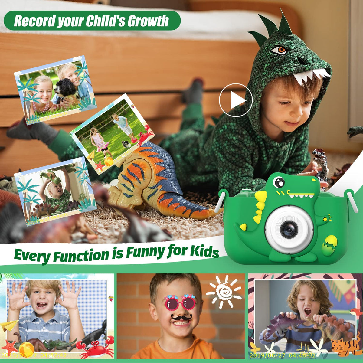 HOOMOON dinosaur kids camera in outdoor use for playful photos