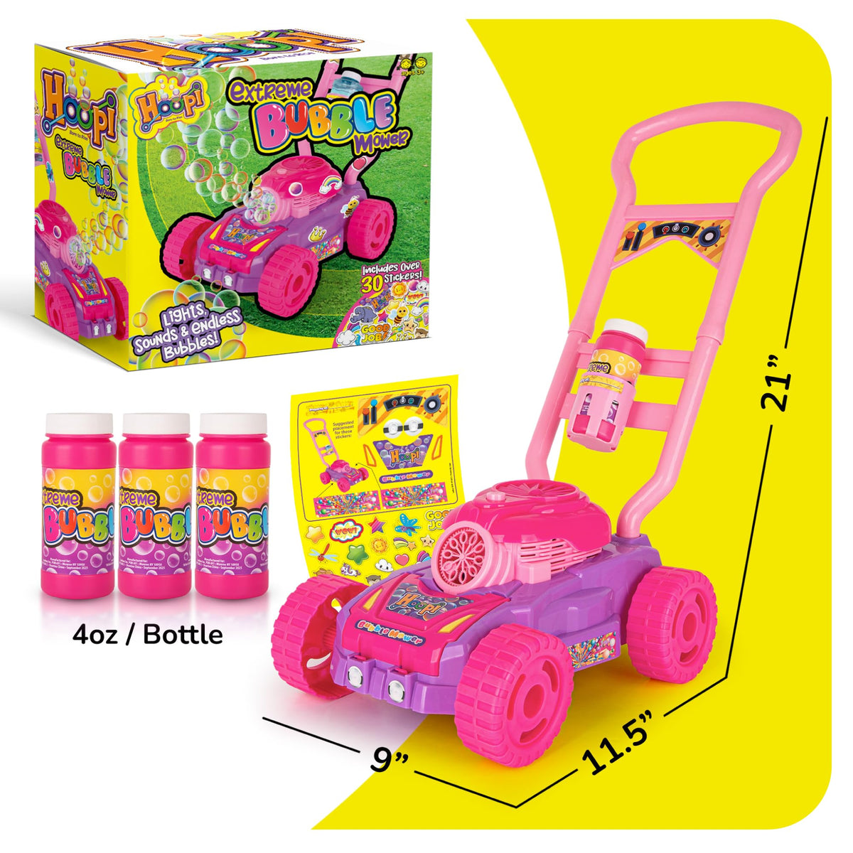 Hoopi Extreme Bubbles lawn mower detachable handle simplifies storage.