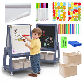 Hoopyosms blue chalkboard easel for kids promotes mess-free drawing.