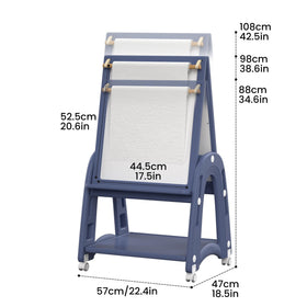 Hoopyosms blue easel with wheels moves easily from room to room.