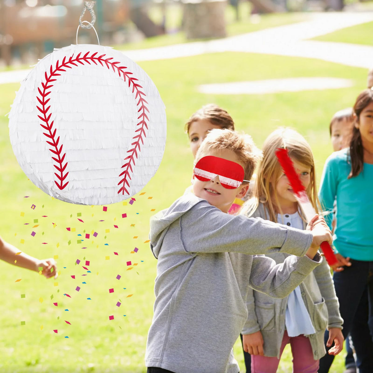 Hooqict Baseball Pinata hanging loop, simple setup for ceiling or tree display