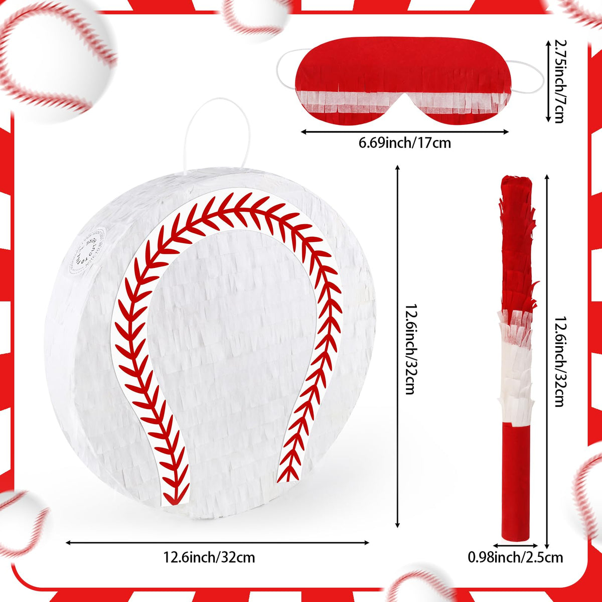 Hooqict Baseball Pinata side view, sturdy cardboard for durable, long-lasting entertainment