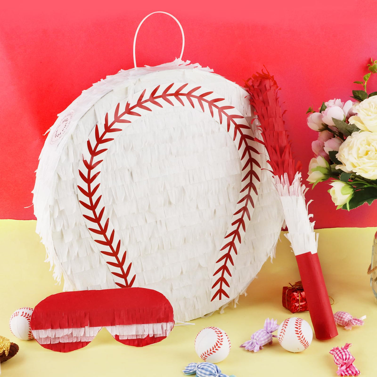 Hooqict Baseball Pinata top opening, easy-fill hole for candies and confetti