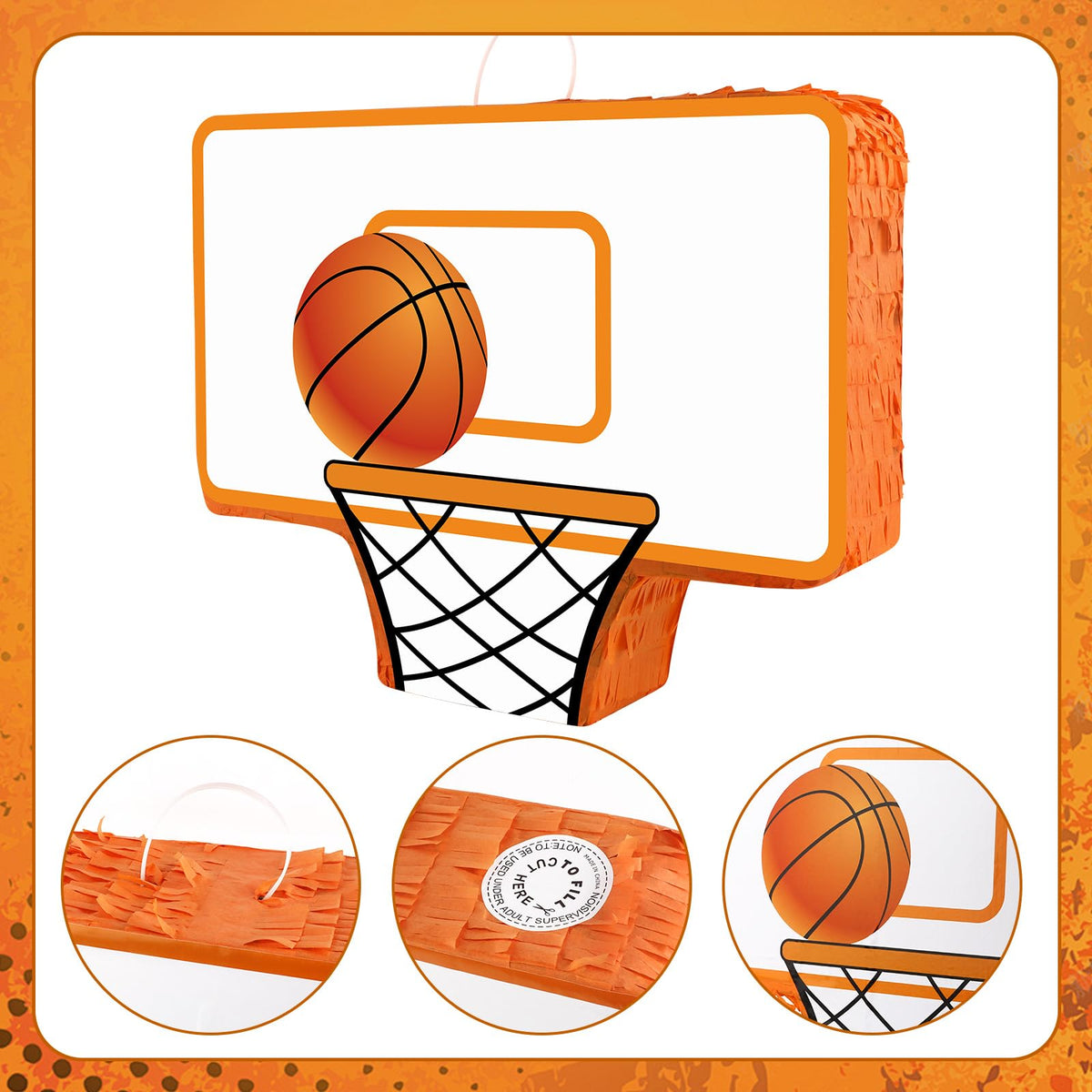 Hooqict basketball pinata features bright colors and kid-friendly design.