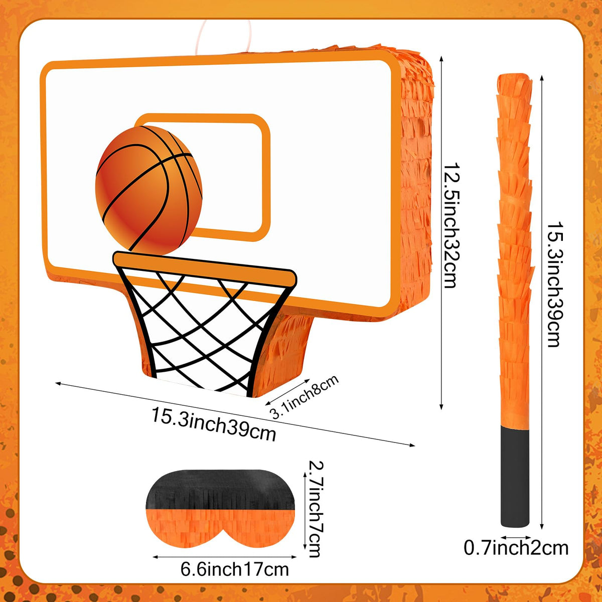 Hooqict basketball pinata front view with bright colors and sturdy build.