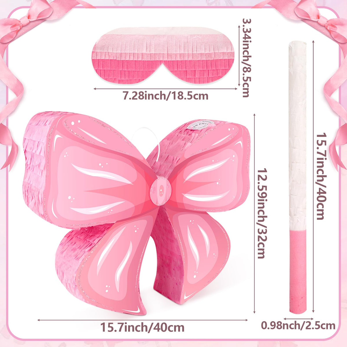 Hooqict pink bow pinata side view highlighting festive colors