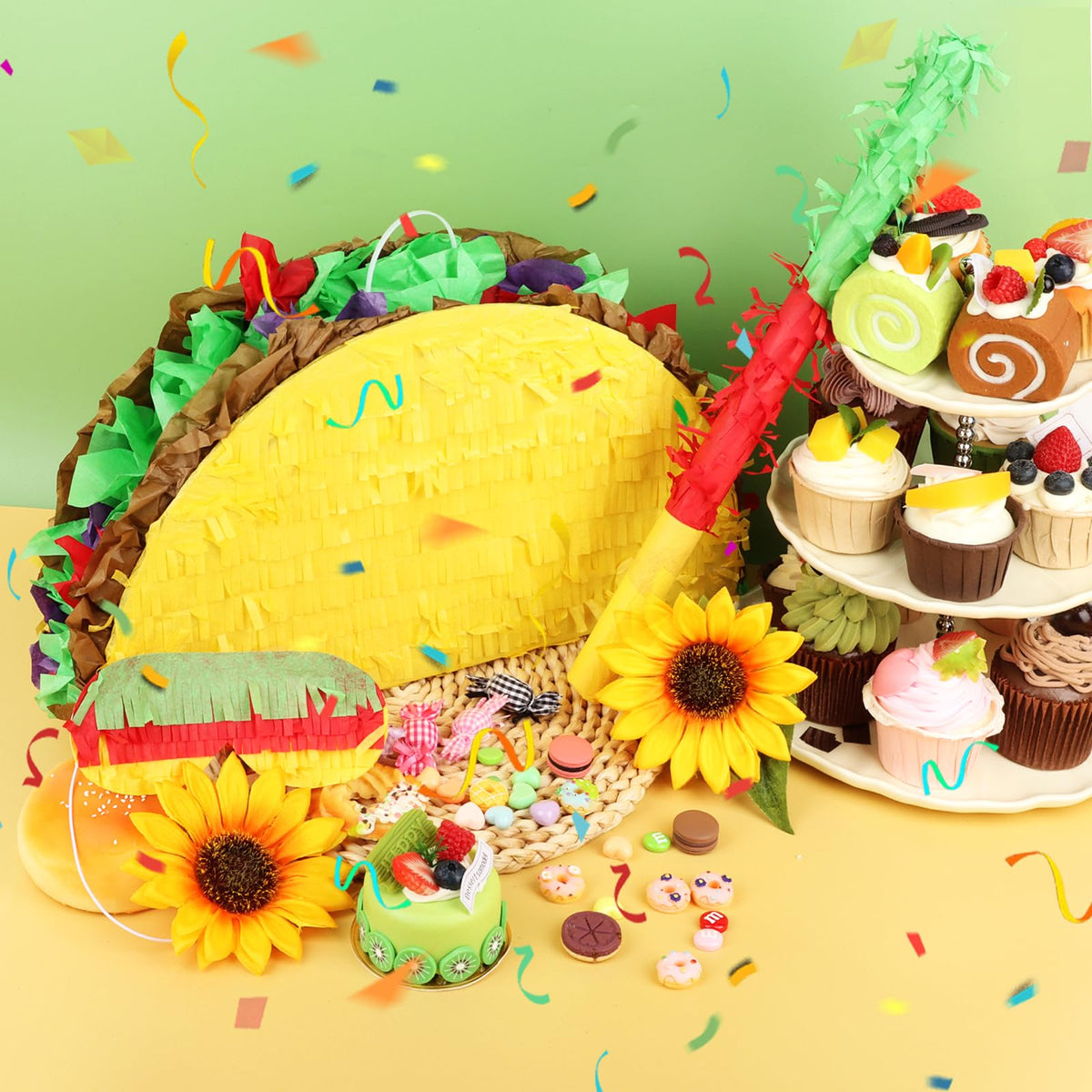 Hooqict taco pinata kit with stick and blindfold for party game