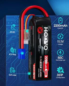 HOOVO 11.1V 50C RC battery with strong discharge for stable throttle.