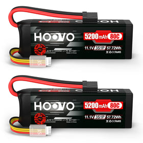HOOVO 11.1V 5200mAh RC battery close-up, highlighting compact, high-capacity design.
