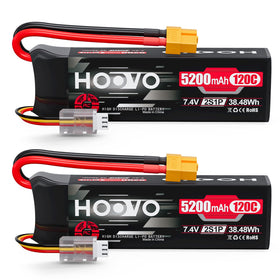 HOOVO 2S 5200mAh RC battery, side view, compact softcase for tight chassis.