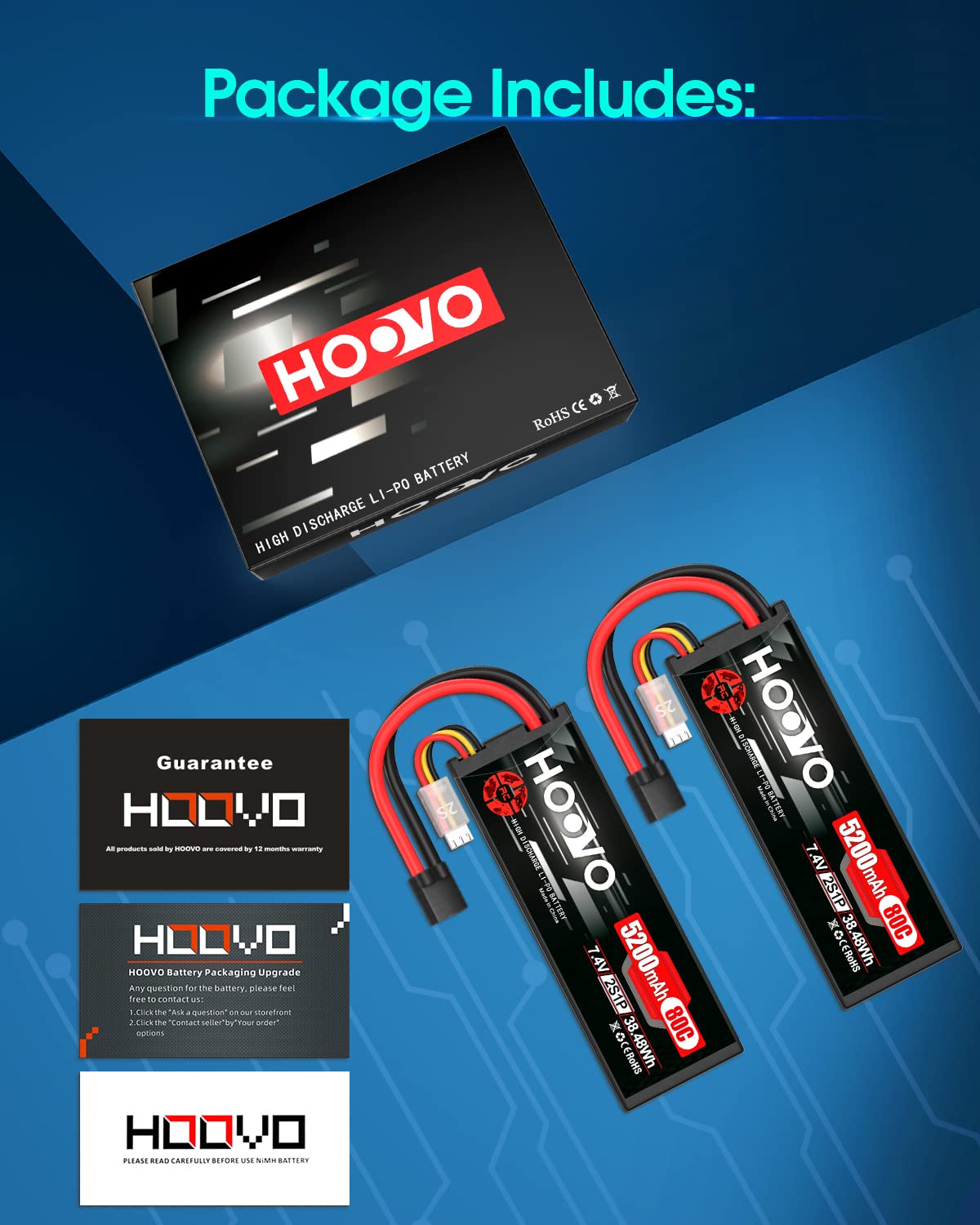 HOOVO 2S Lipo Battery two-pack provides extended run time
