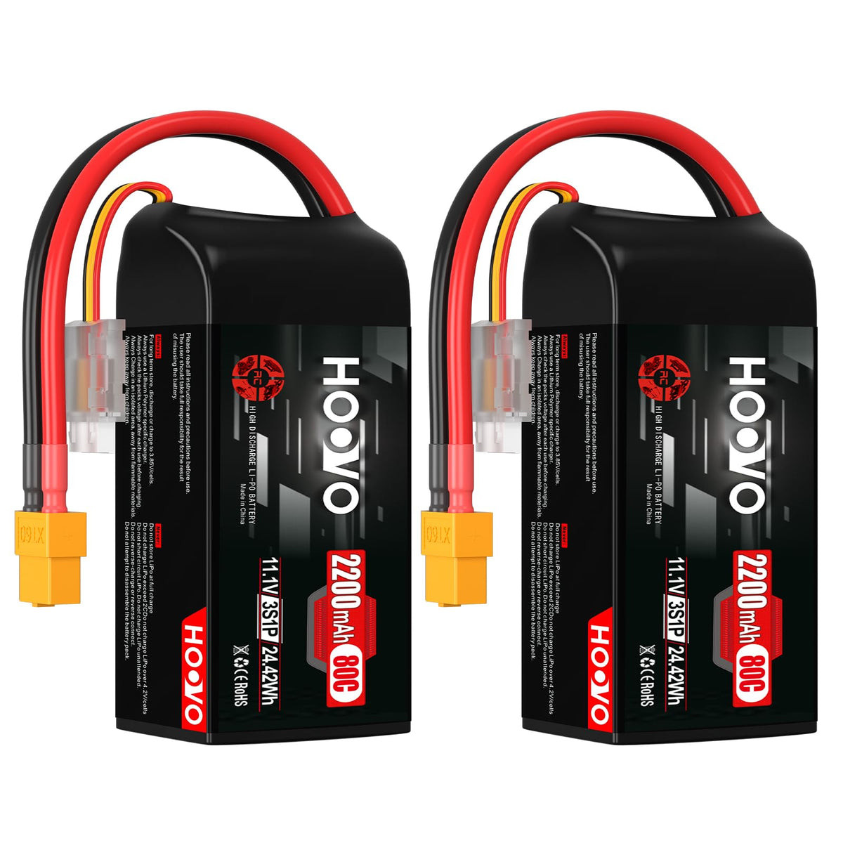 HOOVO 3S 2200mAh shorty battery with XT60 connector for FPV drones.