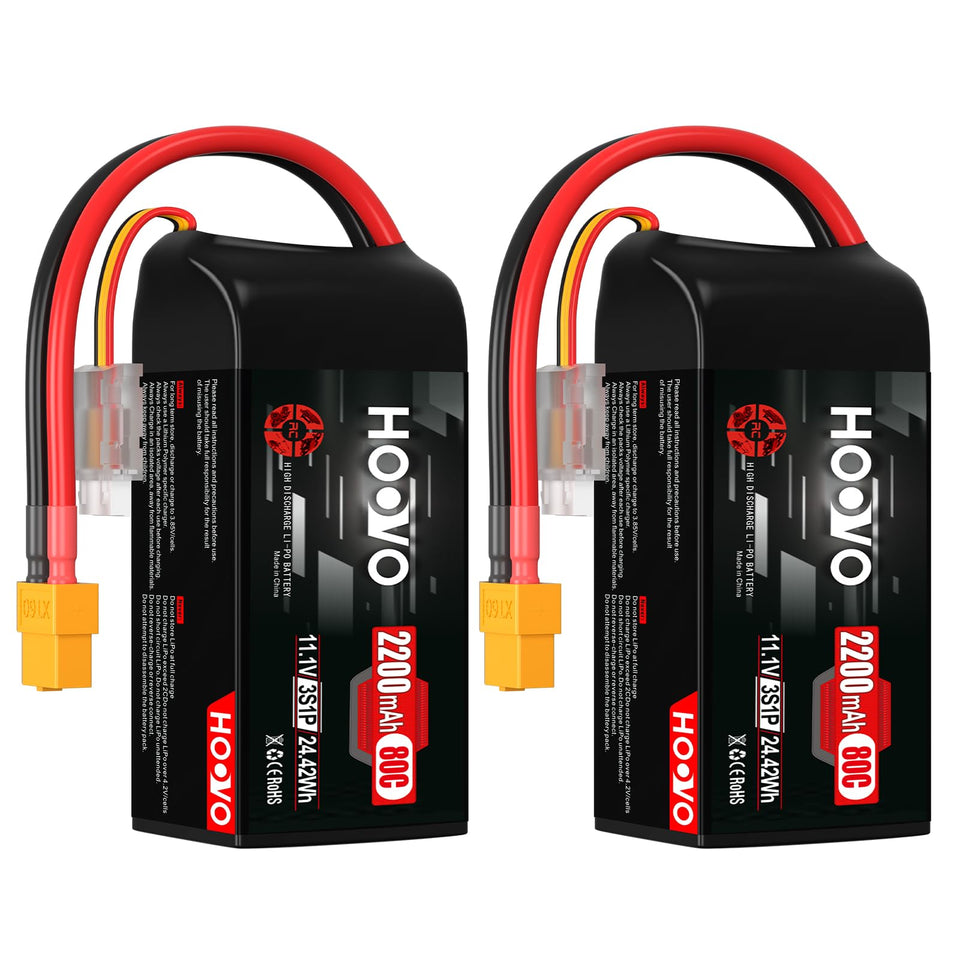 HOOVO 3S 2200mAh shorty battery with XT60 connector for FPV drones.