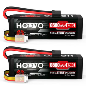 HOOVO 4S LiPo battery with TR plug for Maxx/X-Maxx powering RC car.