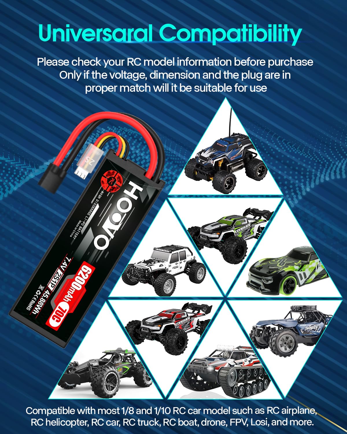 HOOVO charging label indicates safe charging and voltage limits.
