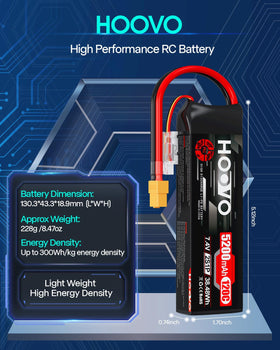HOOVO XT60 plug battery with 2S 5200mAh enables reliable power delivery.