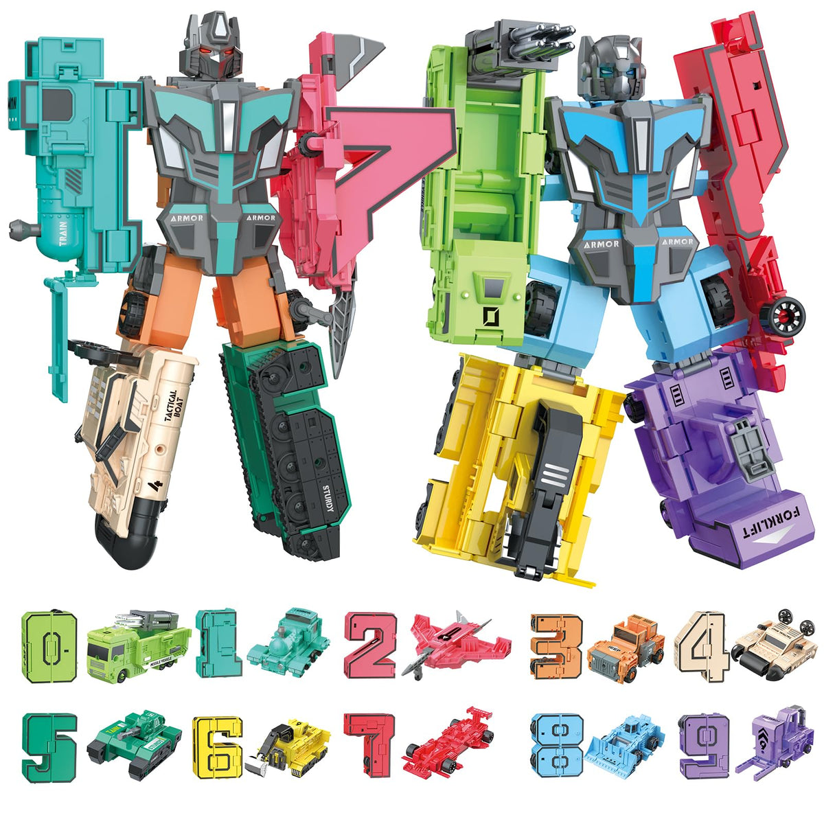 HOPANDOS Number Robots transforming toy assembly encourages imaginative play and counting.