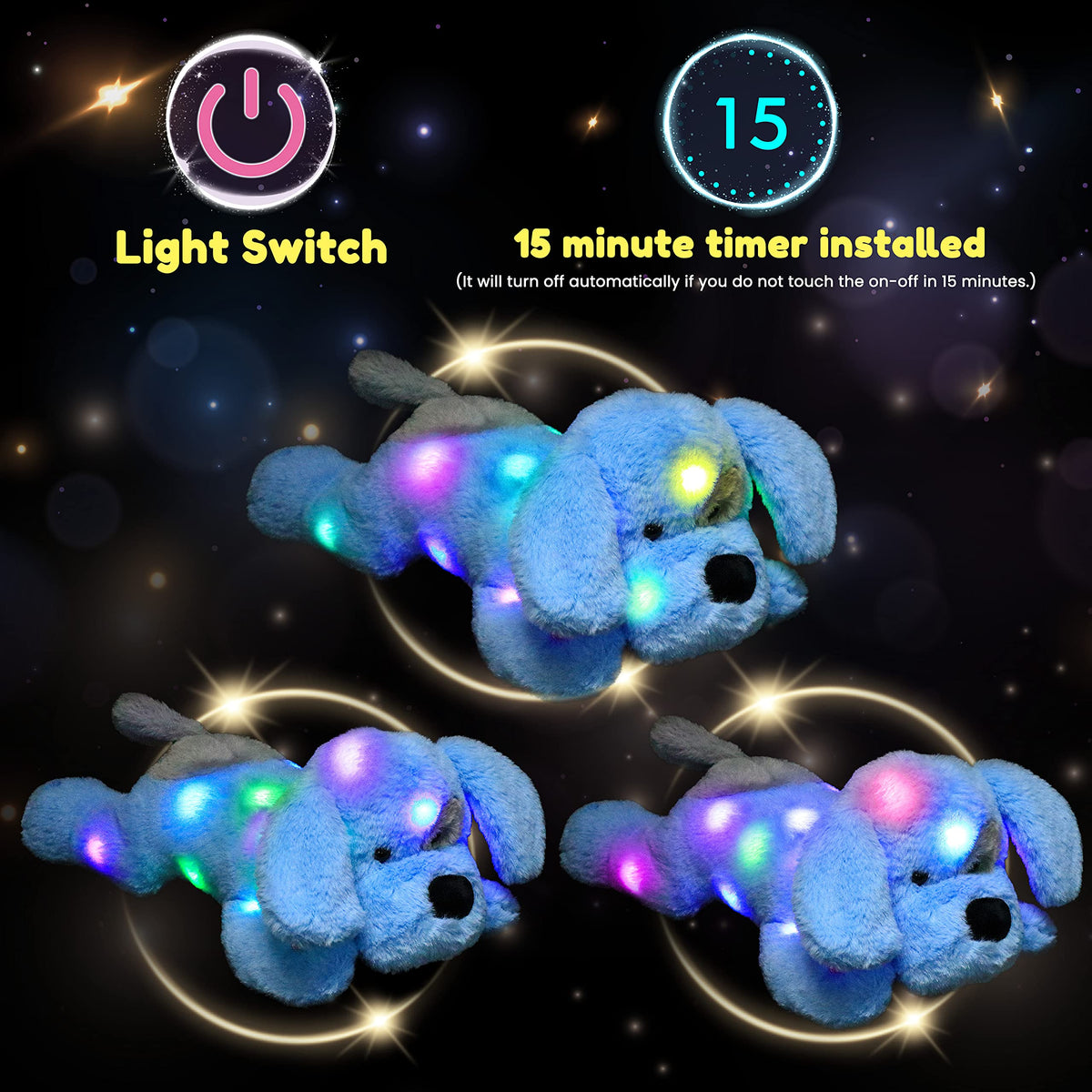 Hopearl color-changing puppy light offers dynamic glow for relaxing naps.