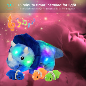 Hopearl LED volume control buttons side view for adjustable lullaby levels.