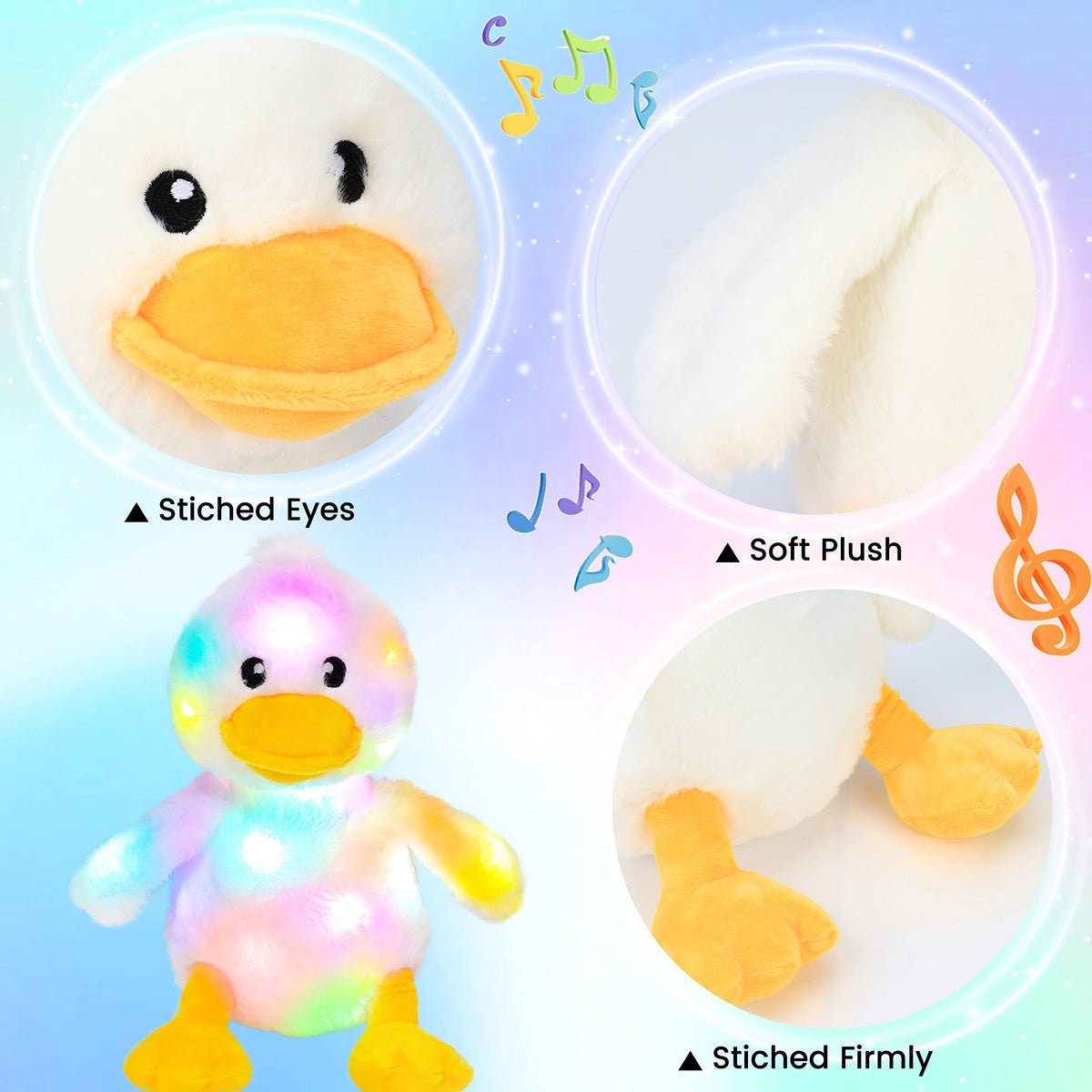 Hopearl white fabric duck plush is soft and cuddly for kids.