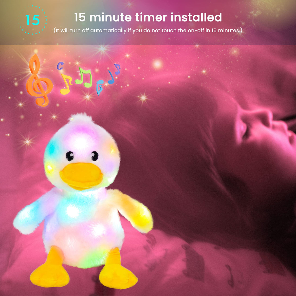 Hopearl duck plush arrives as a gentle nighttime companion during travel.