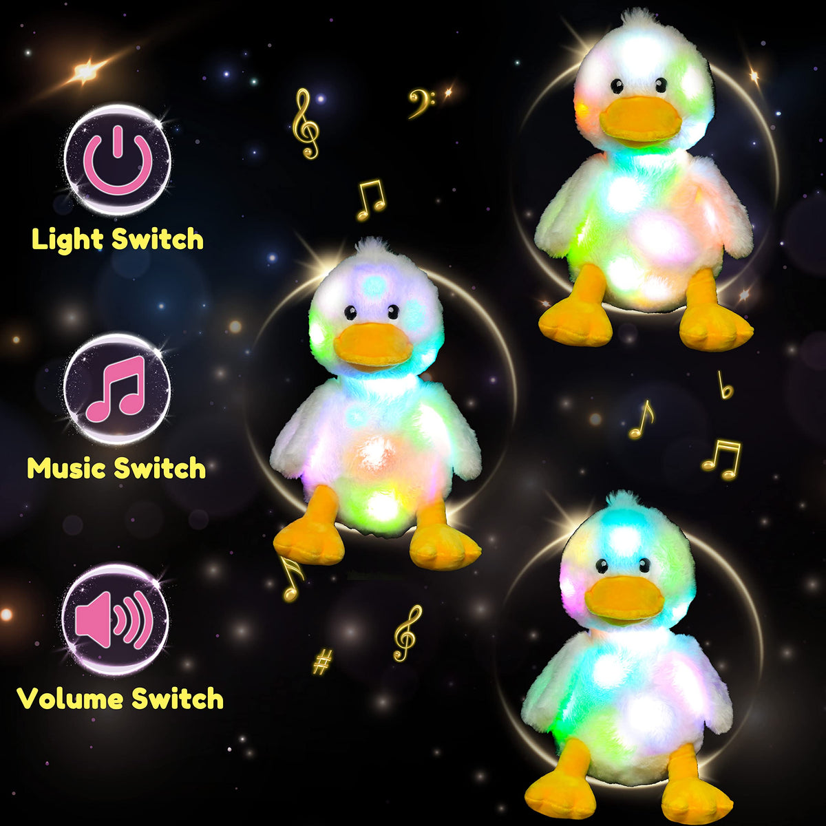 Hopearl duck plush battery access panel keeps setup simple.