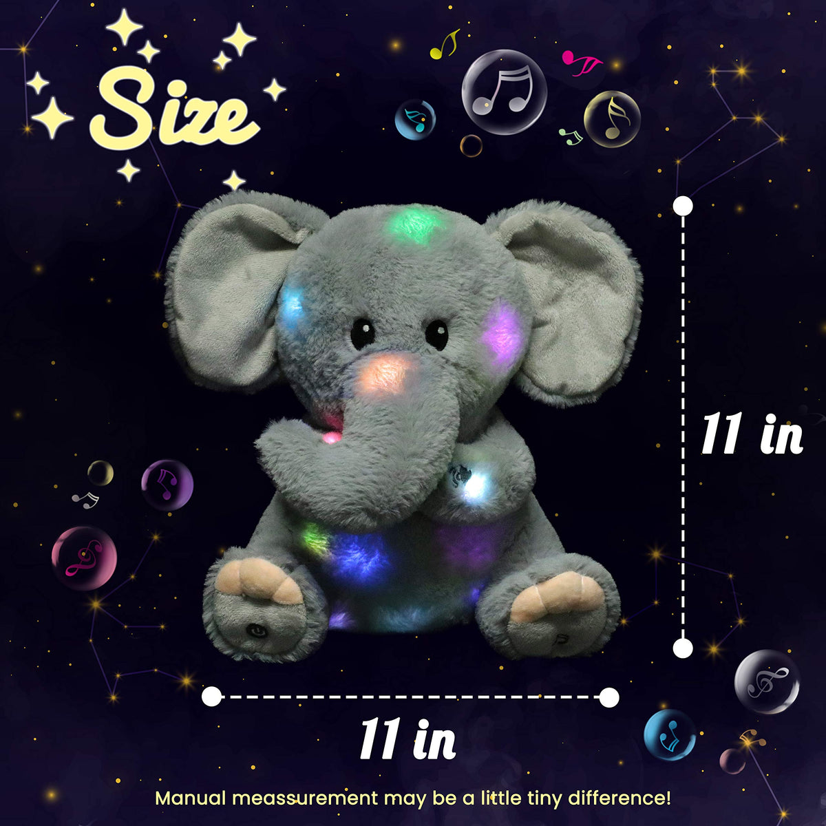 Hopearl elephant plays ten lullaby songs to soothe children at night.