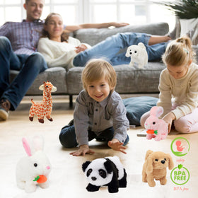 Hopearl pink bunny is a portable companion for on-the-go playtime and birthdays.