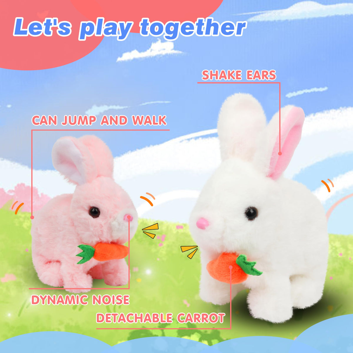 Hopearl rabbit with moving ears highlights expressive play and hand-eye coordination through touch.