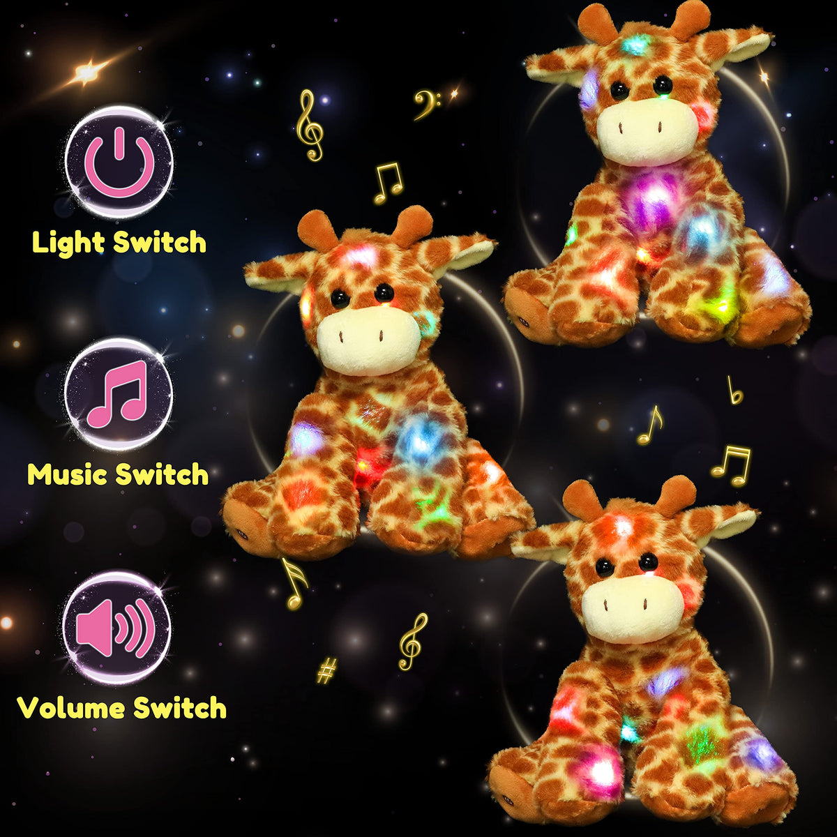 Hopearl LED Musical Giraffe with adjustable volume buttons for personalized sound