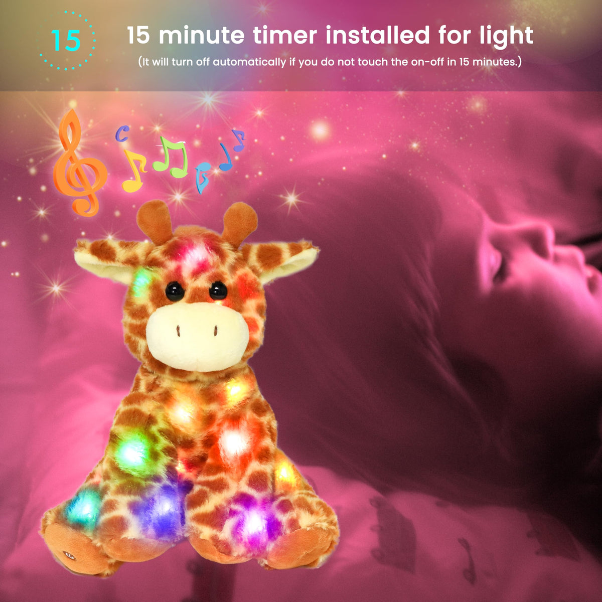 Hopearl LED Musical Giraffe cuddly bedtime companion for stories and play