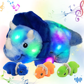 Hopearl LED musical mommy dinosaur blue front view soothing night companion for toddlers.