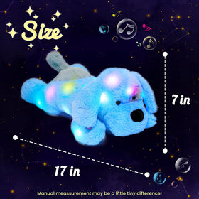 Hopearl LED Musical Puppy full body view in blue plush for cuddling