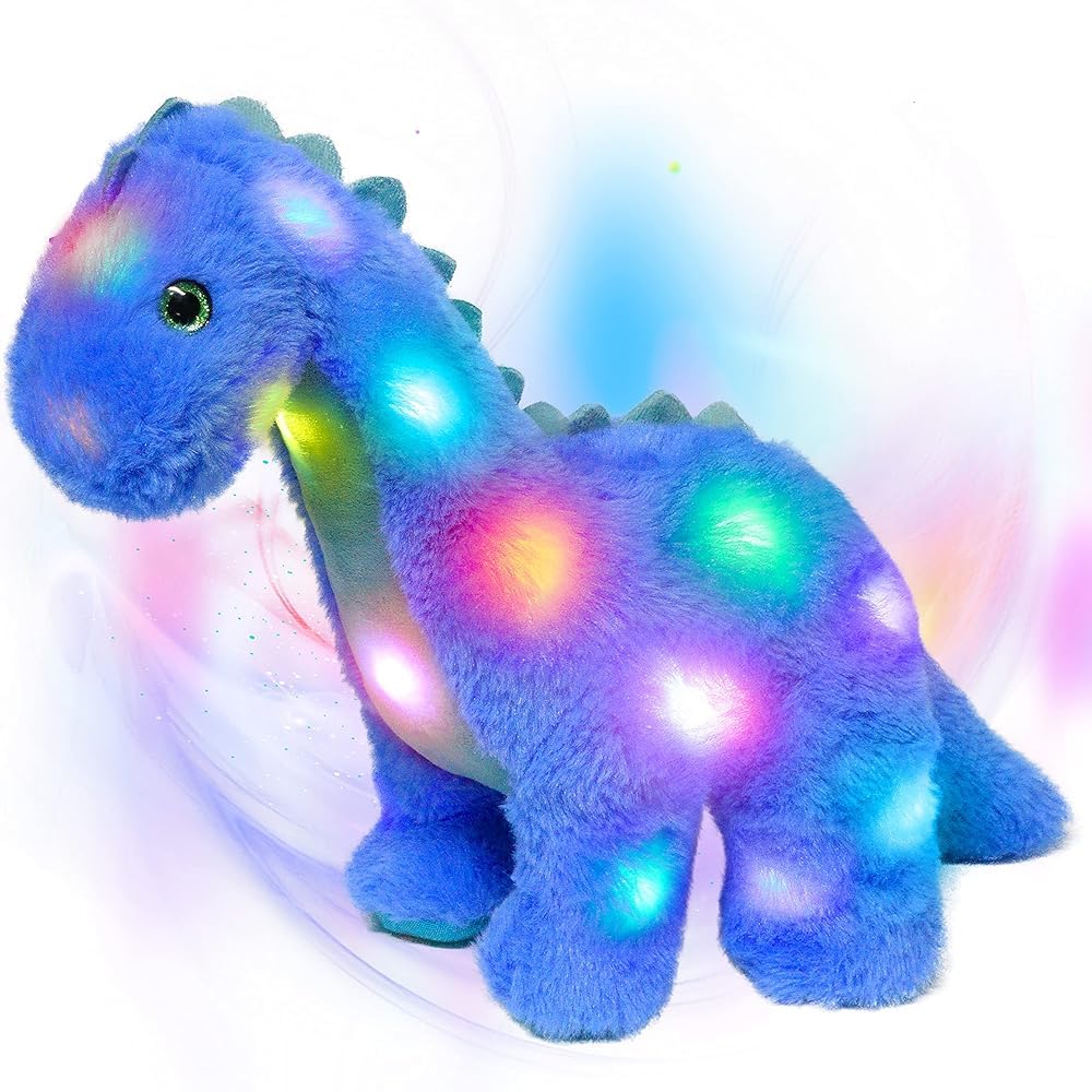 Hopearl LED plush Diplodocus glowing blue for bedtime ambience