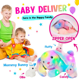 Hopearl LED stuffed rabbit mommy visuals with three-color babies for playful color variety