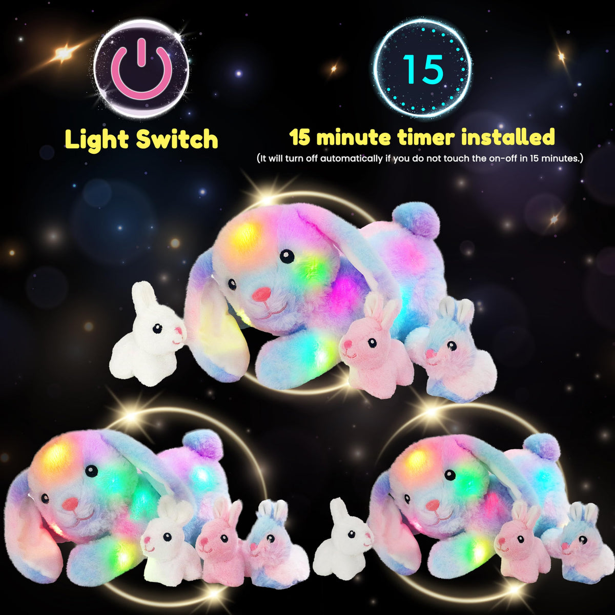 Hopearl color-changing LED lights plush glows softly, ideal bedtime companion