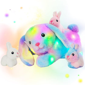 Hopearl LED stuffed rabbit mommy with 3 babies in tummy glowing for cozy storytelling