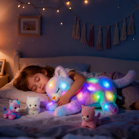 Hopearl mommy cat belly opening reveals three removable rainbow kittens