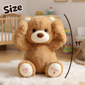Hopearl Peek A Boo Bear repeats spoken words to encourage imitation.