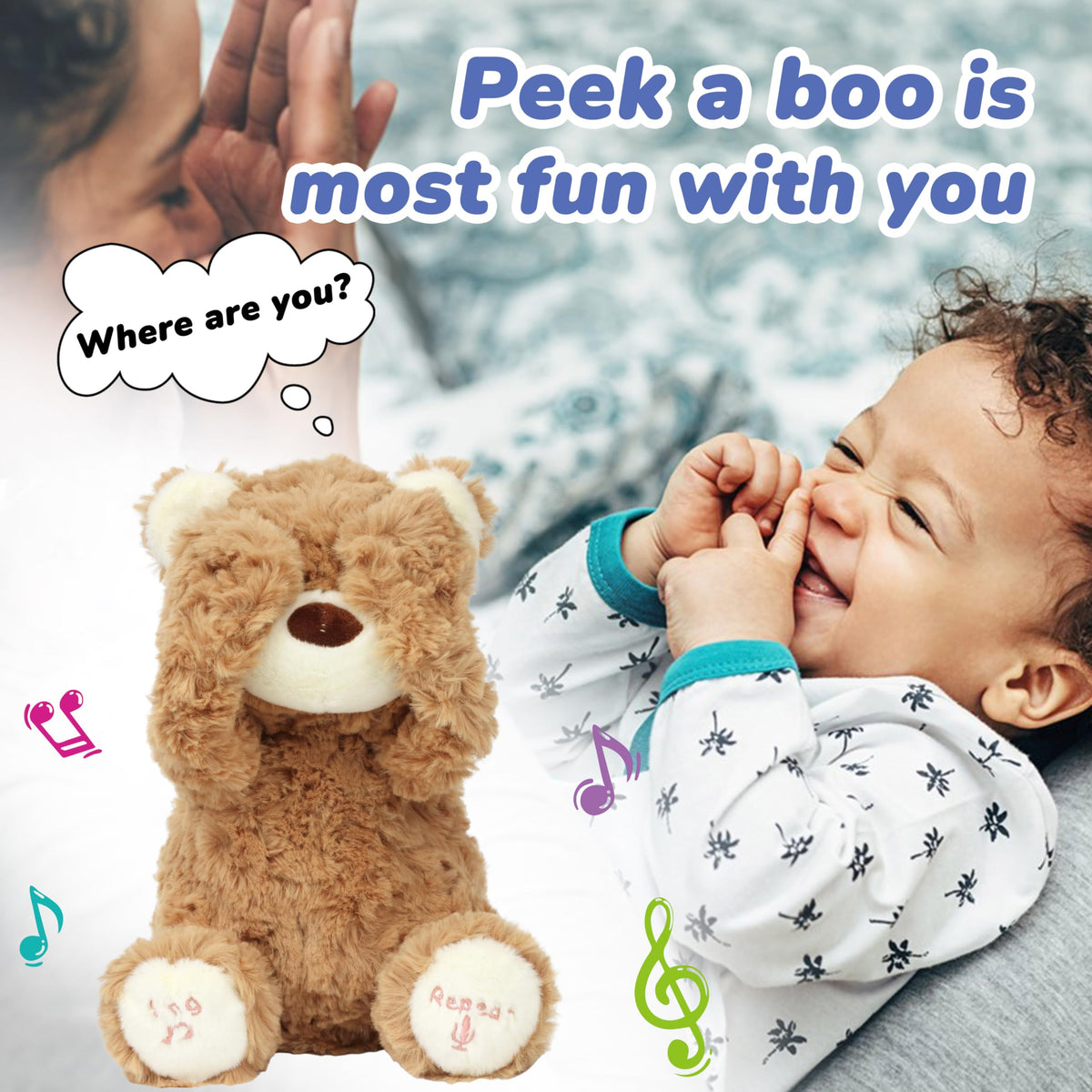 Hopearl Peek A Boo Bear soft plush material and safe stitching.