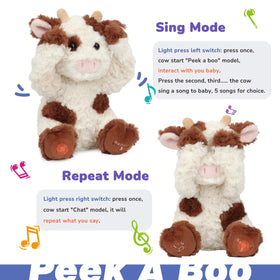 Hopearl Peek A Boo Cow performs peek-a-boo motions while singing