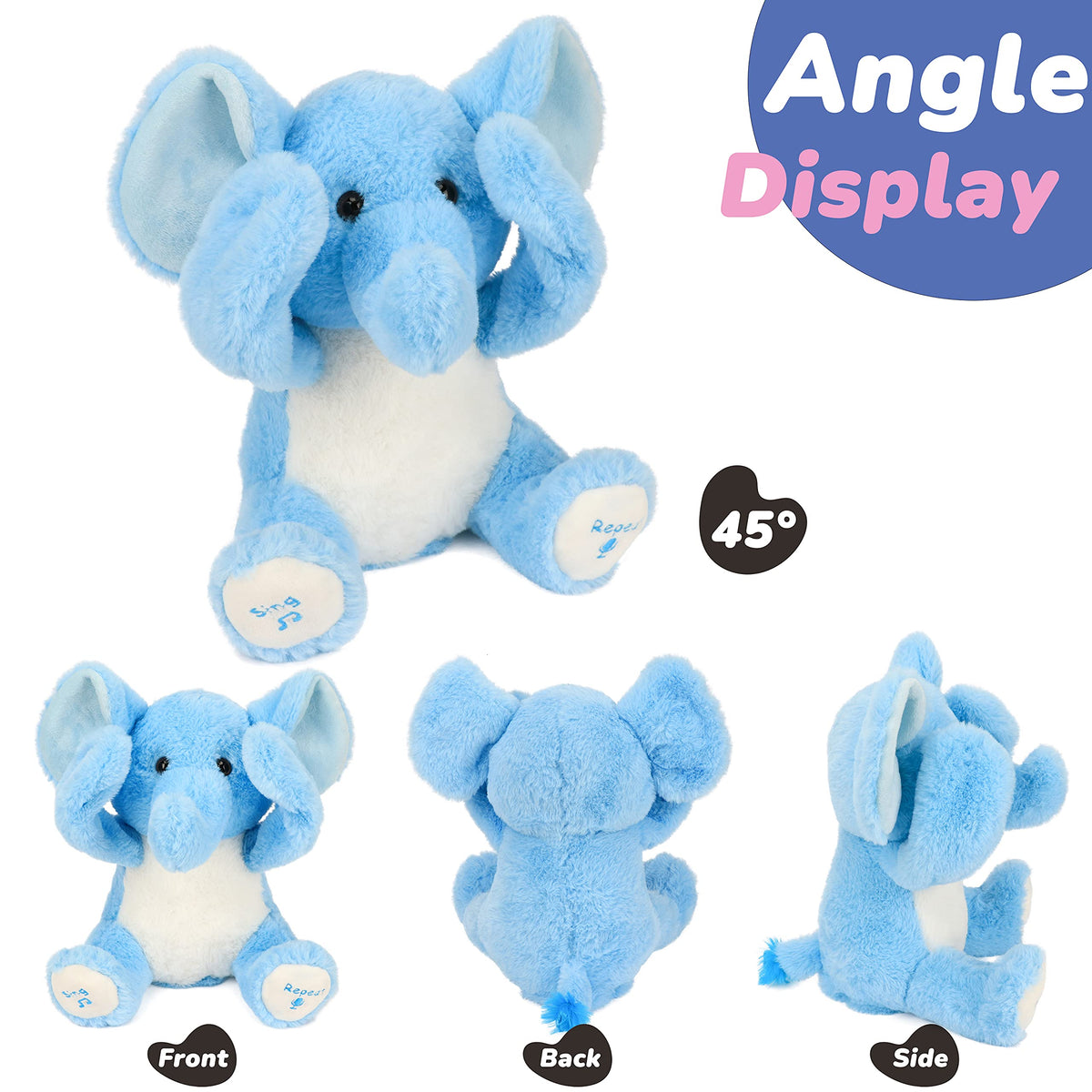 Hopearl Peek A Boo Elephant button-feet control for singing and repeating interactions.