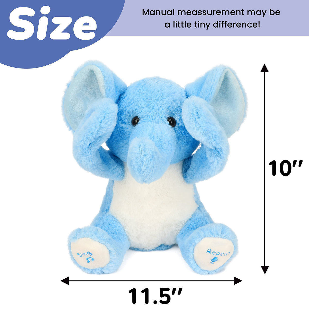 Hopearl Peek A Boo Elephant close-up eyes show secure stitching for safe, durable play.