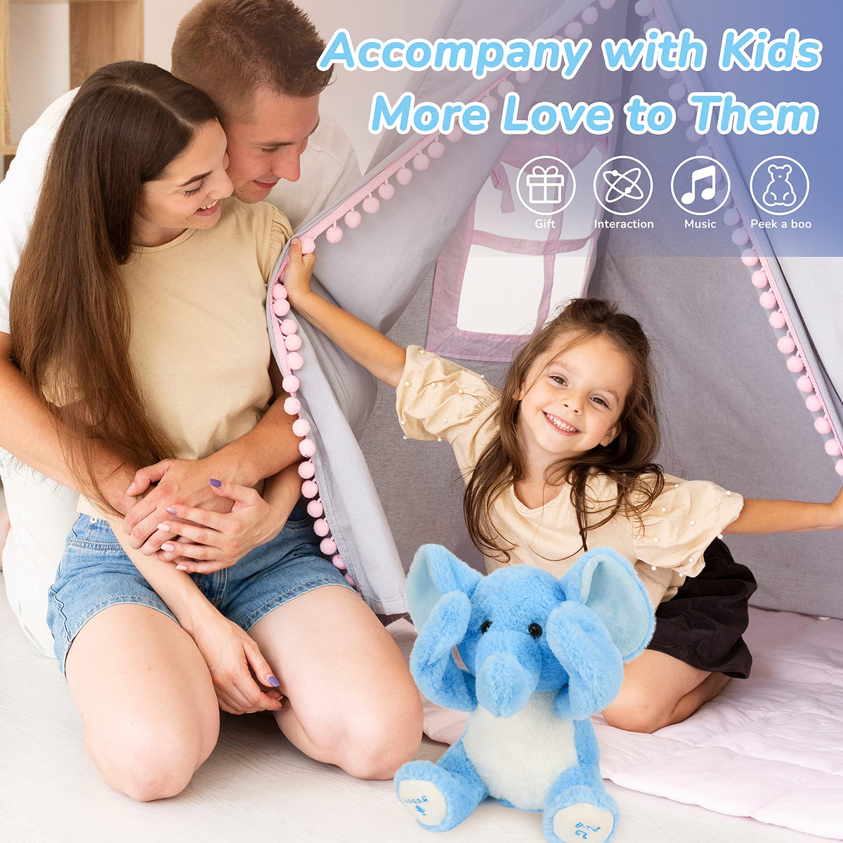 Hopearl Peek A Boo Elephant repeat mode echoes your words for interactive learning.
