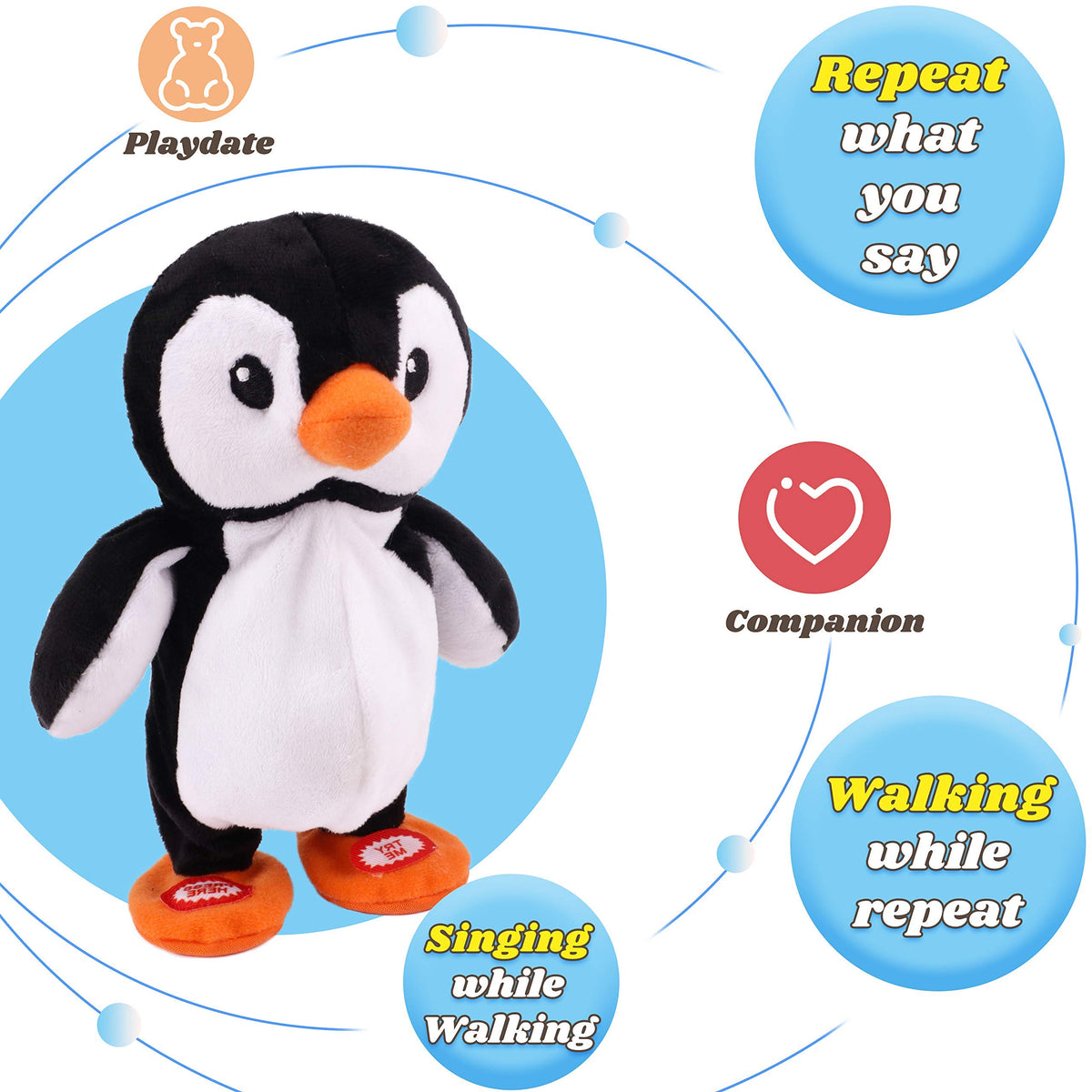 Hopearl Talking Penguin hand button activates repeat mode for quick fun.