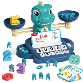 HOPEEYE dinosaur balance toy with colorful weights for counting practice.