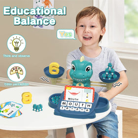 HOPEEYE weight set and dinosaur figures for number matching.