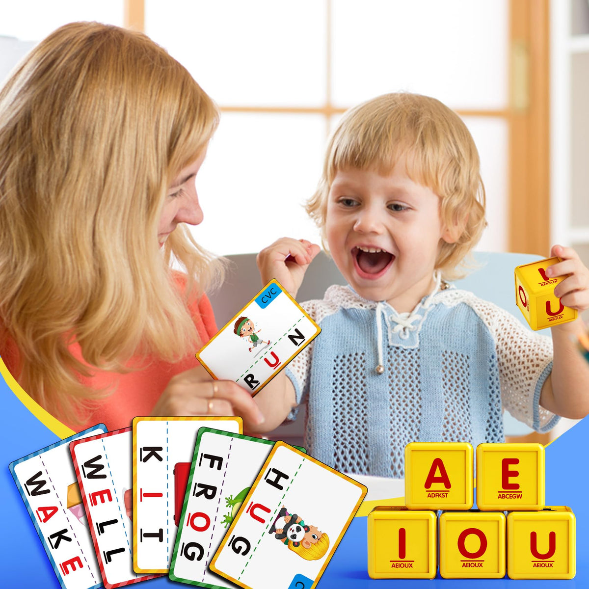 HOPEEYE enlarged letter cubes support precise word matching and spelling.