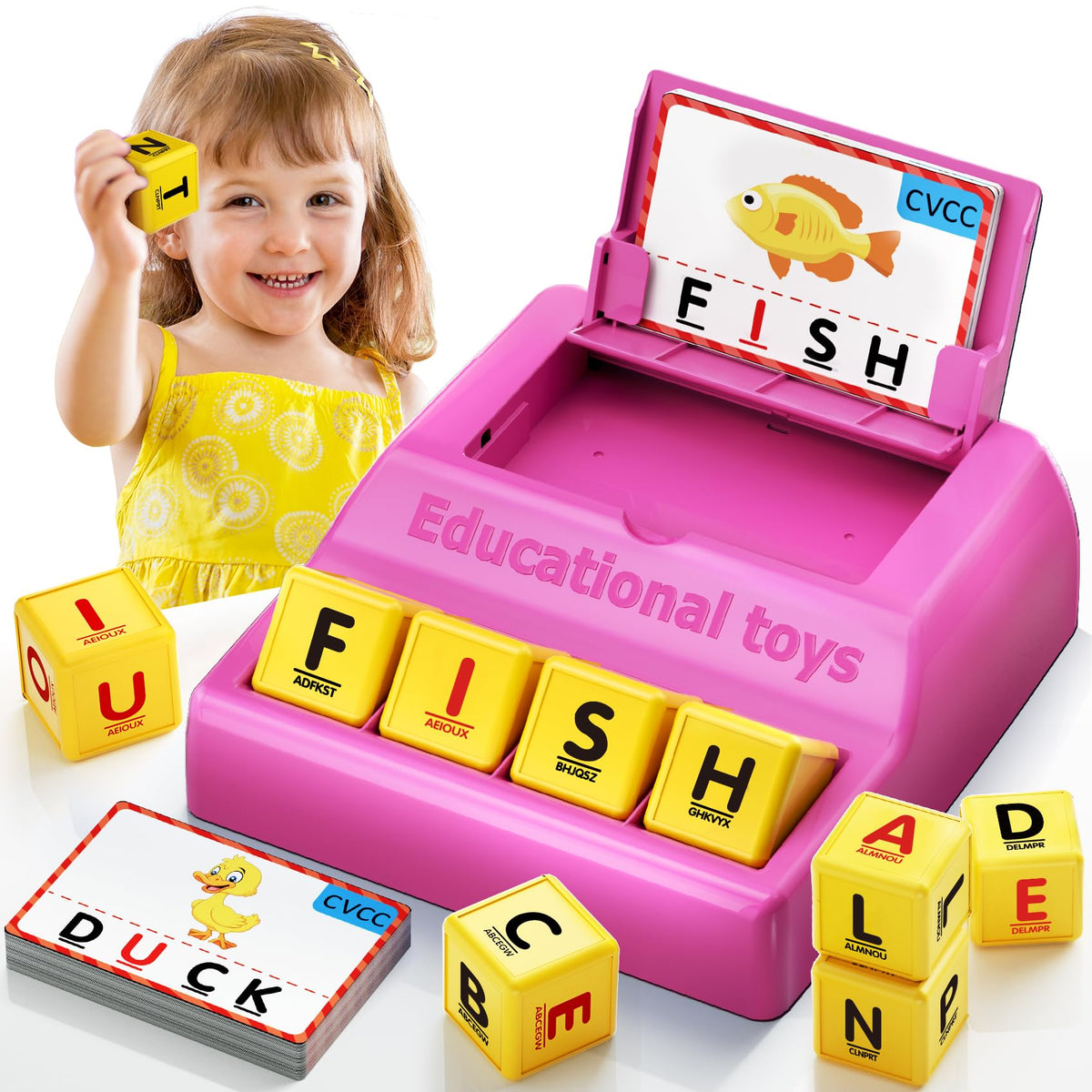 HOPEEYE Montessori letter game with pink tray for organized play and word practice.