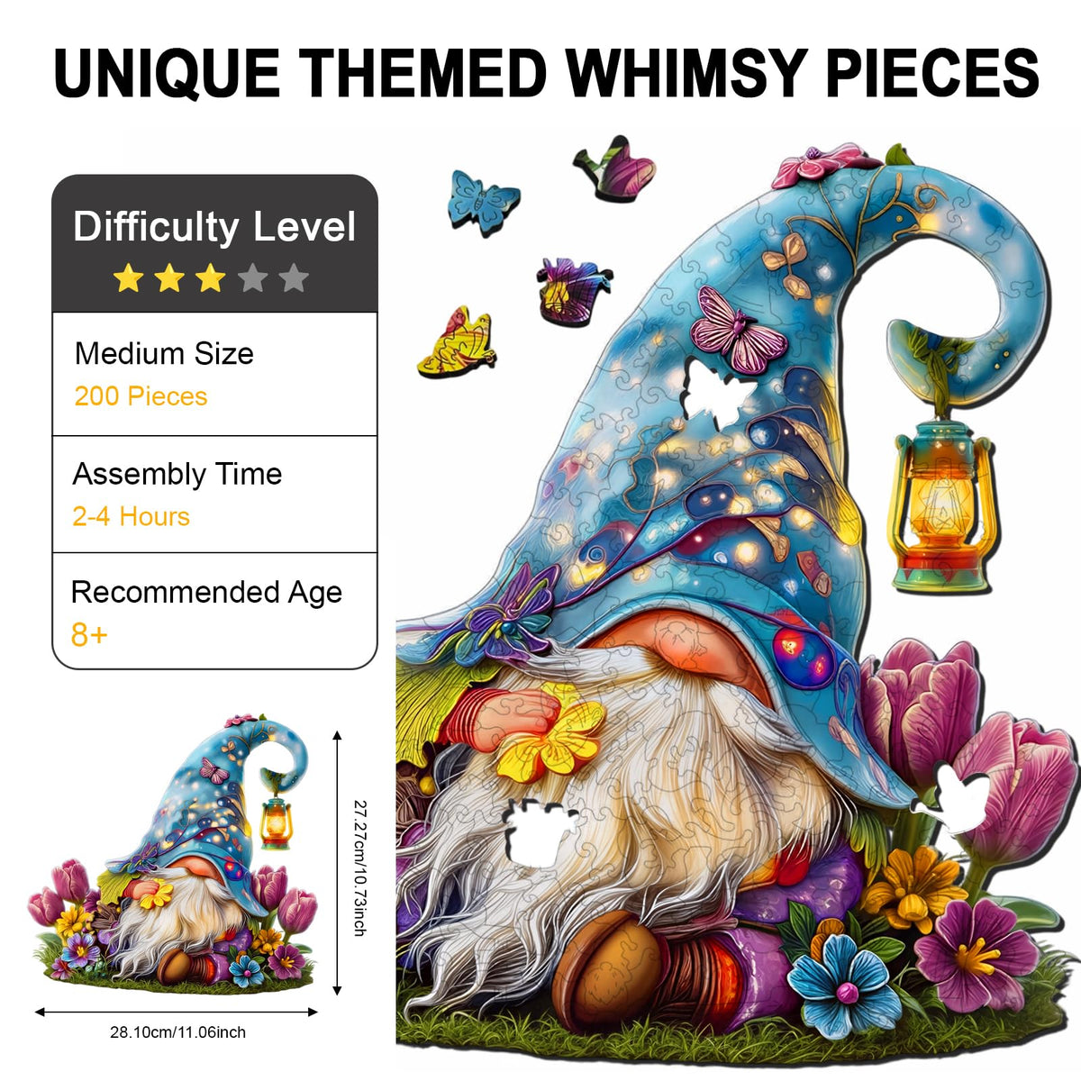 Hopelucr Dreamy Garden Gnome Puzzle close-up shows premium 5mm wood and precise cuts